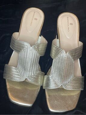 Bandolino Merily Metallic Gold Slide Sandals - Women's Size 10 For Summer Events